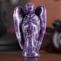 Miniatyrbillede 5 af 5: 2 tommer lilla Lepidolite krystal engel figurer udskåret ædelsten chakra lomme skytsengel statue reiki helbredende sten til meditation hjem indretning pr