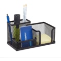 Miniatyrbillede 1 af 5: Skrivebordsarrangør Penne Visitkort Holder Notesblok Metal Mesh Sort
