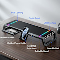 Miniatyrbild 3 av 5: RGB-spelmonitorstativ - 4 USB 3.0-hub, 3 längdjusterbara monitorstativ med låda, förvaring och