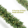 Miniatyrbillede 2 af 5: Forudbelyst Julekrans, 9 FT x 12 Tommer, Klassisk Grøn Julekrans med 50 Varme Lys 300 Grentips til
