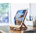 Miniatyrbilde 2 av 5: Justerbar sammenleggbar bambus nettbrettstativholder i tre med ladehull for skrivebord iPad matlagingsstativ