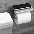 Pikkukuva 4 / 8: Harjattu nikkeli WC-paperiteline, itseliimautuva WC-paperiteline hyllyllä, seinäkiinnitys ilman porausta