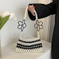 Miniatyrbillede 5 af 5: Sort og Hvid Mode Perleblomst Kunstig Perle Taske Skulder