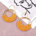 Miniatyrbilde 5 av 5: Rattanflettede øredobber Boho sommer Raffia Hoop Dangle øredobber Boh