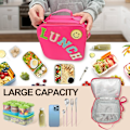 Miniatyrbild 5 av 5: Isolerad Lunchväska med Justerbar Axelrem, Nylon Preppy Lunchbox Stor Isolerad Lunchväska Återanvändbar Lunch