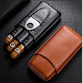 Miniatyrbillede 3 af 5: Læder Cigar Etui Rejse Humidor til 3 Cigarer med Cigar Cutter