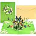 Miniatyrbillede 1 af 5: 1 stk 3D Pop Up Blomst Sommerfugl Hilsenskort, Farverig