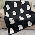 Miniatyrbillede 4 af 5: Halloween Spøgelses Tæppe Sort Halloween Tæppe Letvægts Blødt Plysset Fuzzy Vendbart Tæpper til Seng Sofa