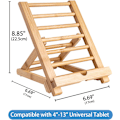 Miniatyrbilde 5 av 5: Justerbar sammenleggbar bambus nettbrettstativholder i tre med ladehull for skrivebord iPad matlagingsstativ