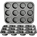 Miniatyrbillede 1 af 5: Sæt med 2 non-stick muffinforme i kulstofstål