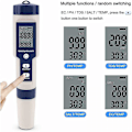 Miniatyrbillede 2 af 5: 5 i 1 vandtester, multifunktionel vandkvalitetstester, digital Tds/ec/salinitet/ph/temperatur til drikkevand, pool, akvarium, fiskebeholder