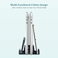 Miniatyrbillede 2 af 5: Vertikal bærbar computer stand - SPACEMax justerbar GRIPLock Anti-Tip silikone 4 slots aluminium skrivebordsstativ - dobbelt dock stand - 2 telefonslots passer til op til 17,3” bærbare computere, tablets, telefoner - grå