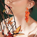 Miniatyrbild 3 av 5: Just Follow Långa Akryl Ros Blad Örhängen Dangle Överdrivna Blomma Örhängen Drop Statement Floral Tassel Örhängen, Orange