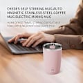 Miniatyrbild 2 av 5: Rosa självomrörande mugg automatisk magnetisk rostfritt stål kaffemugg elektrisk blandningsmugg hemmakontor reseomrörningskopp lämplig för kaffe/mjölk/varm choklad