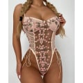 Miniatyrbillede 3 af 5: 1 stk (Pink) Lingeri Bodysuit Blomster Teddy Mesh Bodysuit Med