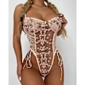 Pikkukuva 3 / 5: 1 kpl (Vaaleanpunainen) Alusvaatebody Floral Teddy Mesh Body With