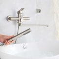 Miniatyrbillede 2 af 5: HomeLava Badekar Armatur med Håndbruser Rundt Enkeltgreb Håndbruser Mixer Væghængt Børstet Rustfrit Stål Brusebad Armatur til Badeværelse