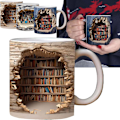Miniatyrbillede 1 af 5: 3d Bogreol Krus, 3d Effekt Bøger Krus, Kreativt Rumdesign Multifunktionel Keramisk Krus, Kaffe Krus Gave Til Bogelskere B