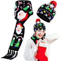 Miniatyrbilde 1 av 5: 2 stk LED-lysende julehattlys skjerfsett Juleblinkende Beanie Cap Strikket skjerf til juleferie P