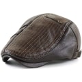 Miniatyrbilde 1 av 4: （Mørk Curry）Hatt med flat topp for menn, justerbar flat basker i PU-skinn 5