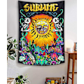 Miniatyrbild 2 av 4: Psykedelisk Sublim Sol Gobeläng Väggbonad, Hippie Vertikal Färg Gobeläng med Svampar Kaktus för Sovrum Heminredning 95*73 cm