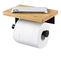Miniatyrbillede 1 af 5: Klæbende toiletrulleholder med bambushylde, rulleholder uden boring i 304 rustfrit stål