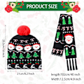 Miniatyrbilde 2 av 5: 2 stk LED-lysende julehattlys skjerfsett Juleblinkende Beanie Cap Strikket skjerf til juleferie P