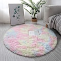 Miniatyrbilde 2 av 5: Wekity Diameter 120cm/47.2\" Runde Tepper, Fluffy Runde Område Tepper, Myke Plysj Tepper Egnet For Soverom/Stue (regnbuefarge)