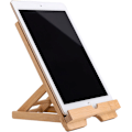 Miniatyrbilde 1 av 5: Justerbar sammenleggbar bambus nettbrettstativholder i tre med ladehull for skrivebord iPad matlagingsstativ