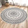 Pikkukuva 3 / 4: Pyöreät matot, pyöreät alueen matot, raidallinen, liukumaton, käsin kudottu, helppohoitoinen puuvillamatto boheemi mandala-kuviolla 90cm