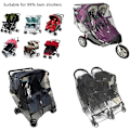 Miniatyrbillede 2 af 5: Universal Twin Stroller Side by Side Regncover Klar PVC Vandtæt