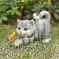 Miniatyrbild 5 av 5: Dekorativ kattfigur för trädgård, layout söt katt fjäril harts prydnader solcellslampor