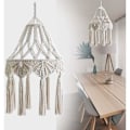 Miniatyrbillede 2 af 4: Bomuldsreb Makrame Lampskærm Hængende Loftlampe Kvast Stof Skygge Håndstrikket Lysekrone Betræk Dekoration til Stue Soveværelse - Beige