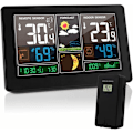 Miniatyrbillede 1 af 5: Vejrstation Termometer Hygrometer Barometer Indendørs Udendørs med Sensor LED-skærm, Baggrundsbelyst Digital Ur Visning Tid Dato Dag Månefase (Sort)