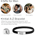 Miniatyrbild 4 av 5: Läderarmband för män julklappar - Premiumläder | Justerbart magnetlås | Meningsfullt initialarmband för män,K