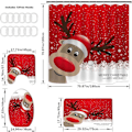 Miniatyrbillede 3 af 5: Glædelig jul bruseforhængssæt til badeværelse, 4 stk. julebruseforhæng/skridsikkert badeværelsestæppe/låg toiletdæksel/bade måtte, sjovt elg-dekor