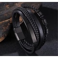 Miniatyrbild 2 av 5: Svart läderarmband för män, Flätat äkta läder Brett armband med magnetisk stängning 21m