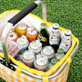 Miniatyrbilde 3 av 5: En gul sammenleggbar piknikkurv 30L handlekurv med lokk og