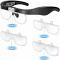 Pikkukuva 3 / 5: Suurennuslasit 2 LED-valolla, etumikroskooppipannoilla Hands Free -suurennuslasi ompeluun, lukemiseen, korjauksiin, koruihin, kelloihin ja käsitöihin, 4 irrotettavaa linssiä csparkv-eu