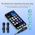 Miniatyrbillede 2 af 5: Trådløs Mikrofon til iPhone 15/Android, Lapel Mics Plug-Play 2.4G Ultra-Lav Forsinkelse Indbygget Støjreduktionschip