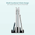 Miniatyrbillede 2 af 5: Vertikal bærbar computer stand - SPACEMax justerbar GRIPLock Anti-Tip silikone 4 slots aluminium skrivebordsstativ - dobbelt dock stand - 2 telefonslots passer til op til 17,3” bærbare computere, tablets, telefoner - sort