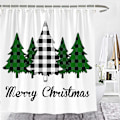 Miniatyrbillede 1 af 5: Glædelig Jul Buffalo Check Plaid Træer Bruseforhæng