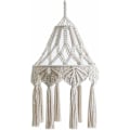 Miniatyrbillede 1 af 4: Bomuldsreb Makrame Lampskærm Hængende Loftlampe Kvast Stof Skygge Håndstrikket Lysekrone Betræk Dekoration til Stue Soveværelse - Beige