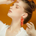 Miniatyrbild 2 av 5: Just Follow Långa Akryl Ros Blad Örhängen Dangle Överdrivna Blomma Örhängen Drop Statement Floral Tassel Örhängen, Orange