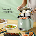 Miniatyrbillede 2 af 5: Smart Mini Hot Pot med Timer og Automatisk Afbrydelse 1,2L Non-Stick Hurtig Noodle Cooker med Rustfrit Stål Dampkurv B