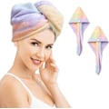 Miniatyrbild 1 av 5: 2 Pack Mikrofiber Handdukar, Färgglada Superabsorberande Hårhuvor