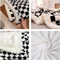Miniatyrbilde 5 av 5: Rutete Fleece-teppe Fluffy Flanell Svart og Hvit Varm og