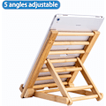 Miniatyrbilde 2 av 5: Justerbar sammenleggbar bambus nettbrettstativholder i tre med ladehull for skrivebord iPad matlagingsstativ