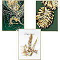 Miniatyrbild 1 av 5: Set med 3 designväggposters med skog, guldblad, palm, oramad, väggdekor för vardagsrum - B - 30x40cm