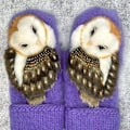 Miniatyrbild 4 av 5: Owl-formade stickade vantar, tumvantar, bruna